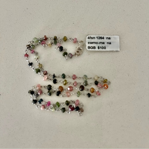 One of a kind multi-colored Tourmaline faceted beaded wired necklace 18” long - Picture 2 of 8